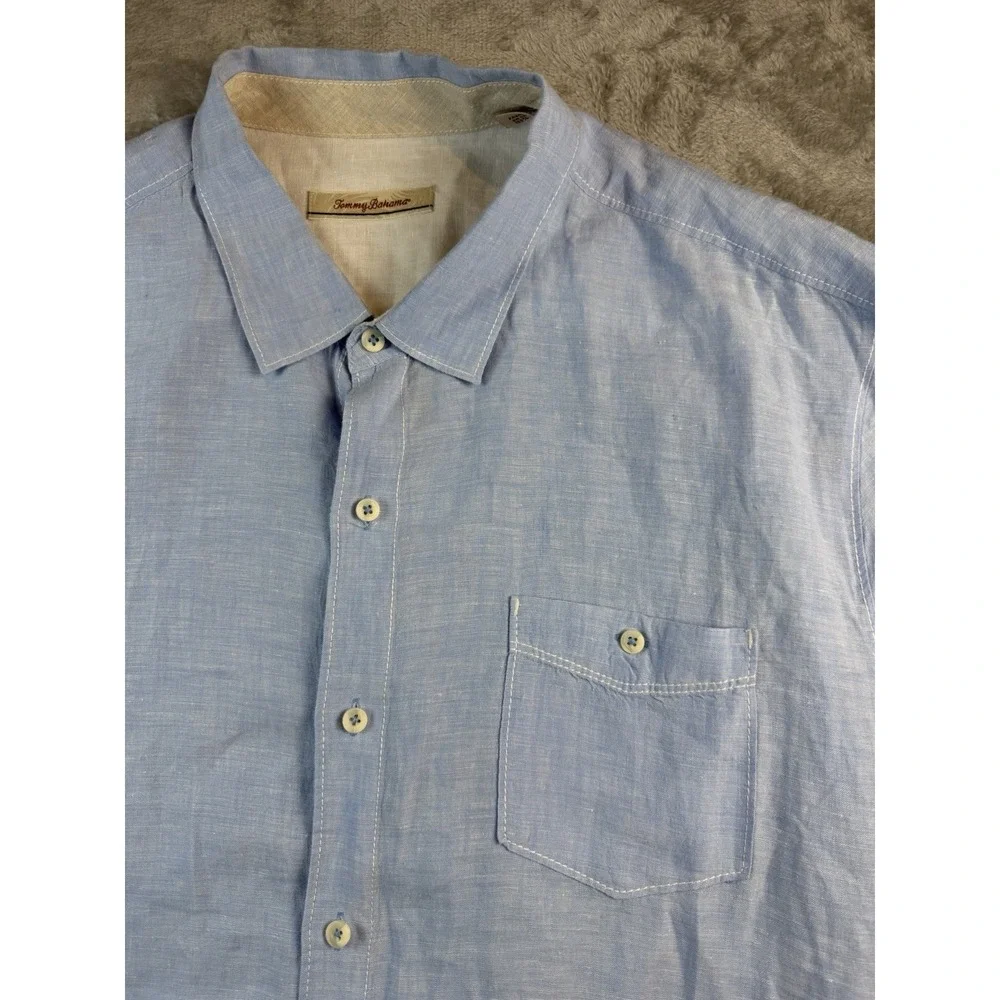 Tommy Bahama Shirt Mens XXL 100%‎ Linen Short Sleeve Button Up Light Blue